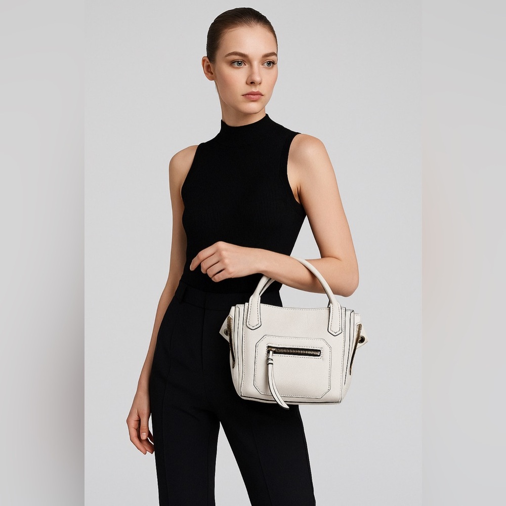orYANY Small White Leather‎ Satchel Handbag with Zipper Sides